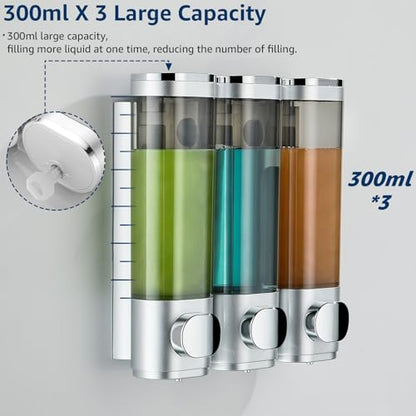 Pollock Shampoo and Conditioner Dispenser 3 Chamber No Drill | Shower Soap Pump Dispenser Wall Mounted,Body Wash Dispenser,Shower Gel Shampoo Holder for Bathroom Accessories, (Silver 3) - color: Silver 3