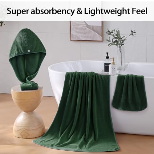 Bath Towel Set of 8,Large Bath Sheets 35"x70"-Dark Green | Super Soft Microfiber, Lint Free & Quick Dry Towels for Bathroom,Gym,Hotel–2 Bath,2 Hair,2 Hand,2 Washcloths - color: Dark Green, size: 8Piece Towel Set
