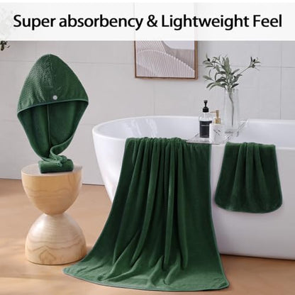 Bath Towel Set of 8,Large Bath Sheets 35"x70"-Dark Green | Super Soft Microfiber, Lint Free & Quick Dry Towels for Bathroom,Gym,Hotel–2 Bath,2 Hair,2 Hand,2 Washcloths - color: Dark Green, size: 8Piece Towel Set