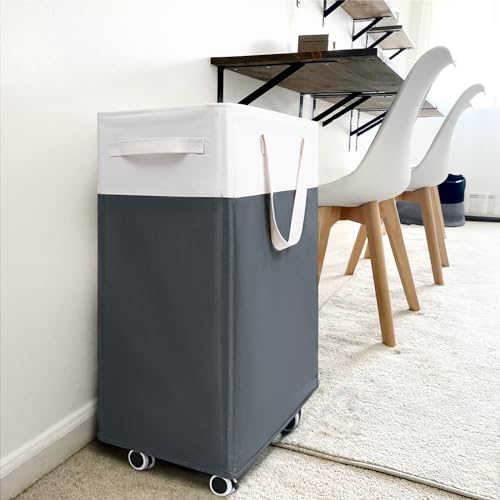 Goodpick 75L Rolling Laundry Basket with Wash Bag, Laundry Hamper for Dorm | Clothes Hamper with Removable Wash Bag for Laundry Room, Large Rolling Laundry Basket with Handles, Grey & White - color: Grey & White