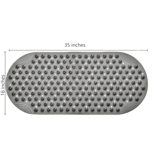 Anti Slip Bathtub Mat,Non Slip Bath Mat,16x35 Inch Extra Long Tub Mat,Machine Washable Bathroom Shower Mat with Suction Cups and Drainage Holes,Soft on Feet (Grey) - color: Clear Grey