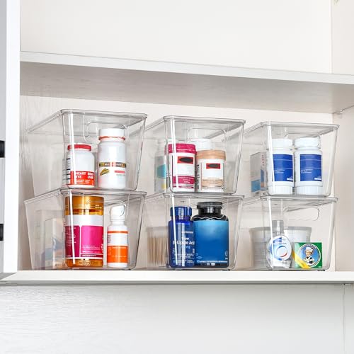 Vtopmart 6 Pack Clear Stackable Storage Bins with Lids, Medium | BPA-free Plastic, Organize Vertically, For Pantry Kitchen Fridge Cabinet Closet Bathroom, Built to Last, Easy to Move - size: M(10"L x 6"W x 5"H)