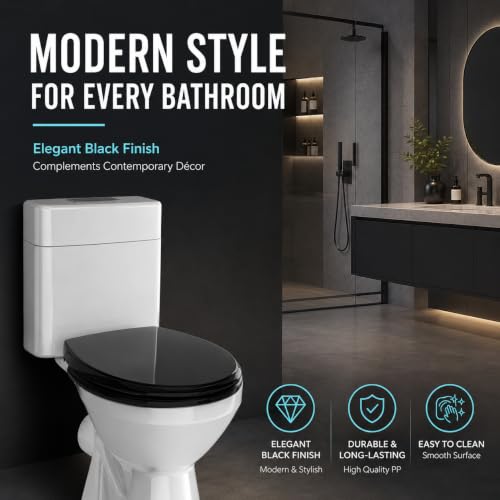 Black Round Toilet Seat 16.5 Inch, Soft Close Toilet Seat, Quiet No Slam Toilet Lid, Easy Install & Quick Release, Durable PP Plastic, Easy Clean, Fits Most Standard Round Toilets, Black - color: Black, size: without toddler seat 1 Pack