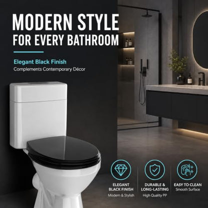 Black Round Toilet Seat 16.5 Inch, Soft Close Toilet Seat, Quiet No Slam Toilet Lid, Easy Install & Quick Release, Durable PP Plastic, Easy Clean, Fits Most Standard Round Toilets, Black - color: Black, size: without toddler seat 1 Pack