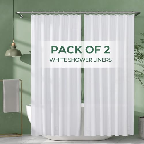 AmazerBath Shower Curtain Liner 2 Pack, 72 x 72 Inches PEVA Plastic Shower Liner with 3 Weighted Stones and 12 Rustproof Metal Grommet, Standard Size Lightweight Shower Curtain - White - color: White, size: 72"W x 72"L (Pack of 2)