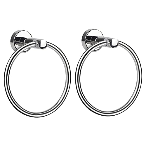 2 Pack Towel Ring, Hand Towel Holder No Drilling Heavy Duty Simple Round Towel Holder Wall Mount Towel Rack (Silver-2) - color: Silver-2
