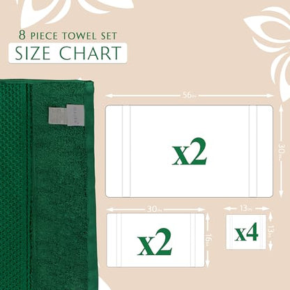 MAURA Hunter Green Bath Towel Set of 8 for Bathroom. Turkish Cotton Luxury Bath Towels. Extra Large, Thick, Plush & Soft. Hotel & Spa Quality - Dark Green - color: Midnight Green, size: 8-Piece Set (2 Bath, 2 Hand, 4 Washcloth)