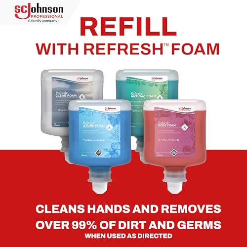 SC Johnson Professional Azure FOAM Dispenser and Refill Starter Kit, Wall Mount Soap Dispenser for Hand Soap, 1 Refresh Azure FOAM Hand Wash, 1 Liter Cartridge, 33.8 fl. oz., for Professional Use Only