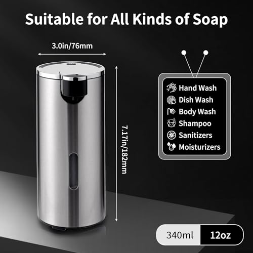 Automatic Soap Dispenser, Automatic Soap Dispenser Touchless, Kitchen & Bathroom, 3 Adjustable Volume for Liquid Soap, Water-Resistant, Hotel, Restaurant and School, Clog-Free, Stainless Steel