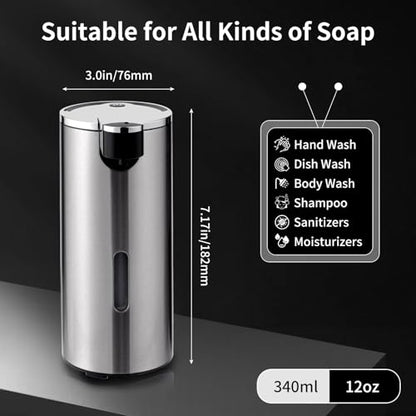 Automatic Soap Dispenser, Automatic Soap Dispenser Touchless, Kitchen & Bathroom, 3 Adjustable Volume for Liquid Soap, Water-Resistant, Hotel, Restaurant and School, Clog-Free, Stainless Steel