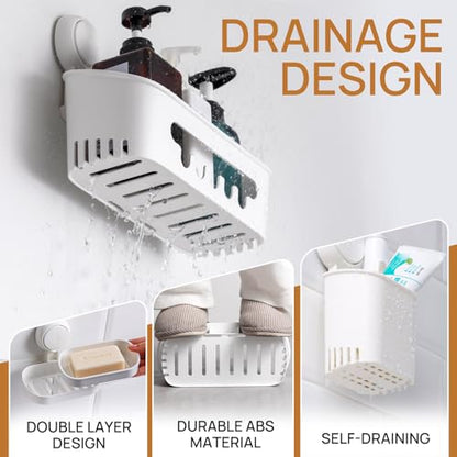 Shower Caddy Suction Cup Set Shower Organizer & Soap Holder & Toothbrush Holder, Bathroom Shelf Basket NO-Drilling, Removable Suction Storage Waterproof Bathroom Caddy, White | Toothbrush Holder, NO-Drilling Bathroom Shelf, Removable Suction Storage, Wate