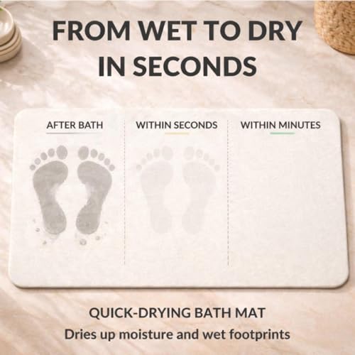 Stone Bath Mat – Diatomaceous Earth Quick Drying Non-Slip Bathroom Mat – Absorbent Diatomite Shower Mat, Durable & Easy to Clean, Modern, 23.6" x 15.3", (White - Linea) - color: White - Linea