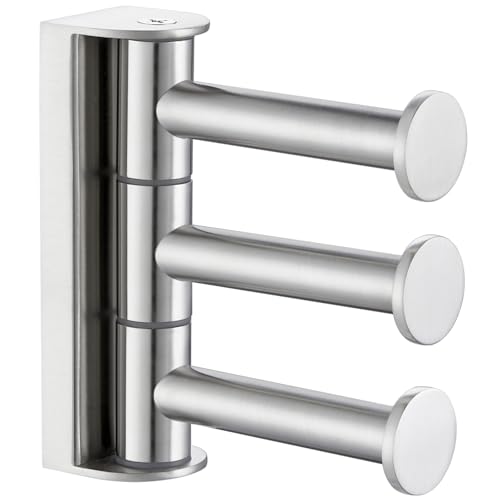 Suyar Swivel Towel Hook Brushed Nickel, Bathroom Robe Holder with 3 Arms | SUS304 Stainless Steel, Wall Mounted - color: Brushed Nickel, size: 1 Pack
