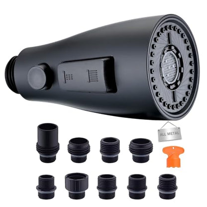 Stainless Steel Kitchen Faucet Head Replacement Matte Black 3-Function Kitchen Sink Sprayer replacement for Most Pull-out Kitchen Faucet, High Pressure Sink Spray Head with 9 Adapters & Faucet Aerator - color: ‎Matte Black