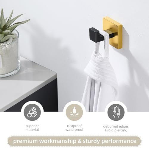 Angle Simple Towel Hook Black & Gold, Bathroom Square Robe Coat Hook | SUS304 Stainless Steel, Kitchen Hand Towel Holder, Shower Bathrobe Hanger, Screw Mount - color: Black & Gold, size: 1 Pack