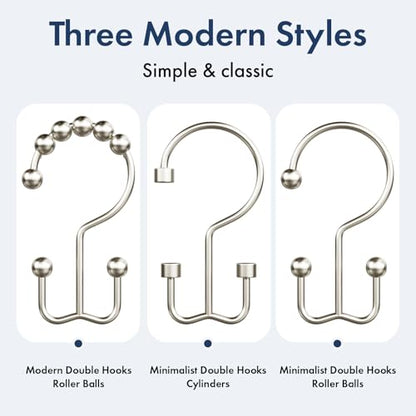 Bathway Shower Curtain Hooks Matte Nickel Shower Curtain Rings, 12 Pcs Double Hook Shower Curtain Hooks Rings Shower Curtain Hangers Rust Proof, Metal Shower Hooks for Bathroom Shower Curtain Rod - color: Matte Nickel, style: Minimalist