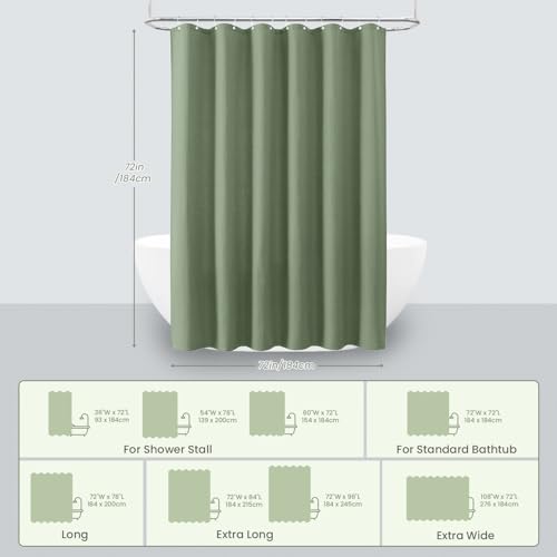 Inhousolu Fabric Shower Curtain, Waffle Weave 230 GSM Polyester, Weighted Hem, Metal Hooks Included, Water Repellent Washable, 72 x 72 Inch, Sage Green - color: Sage Green, size: 72"W x 72"L (Pack of 1)