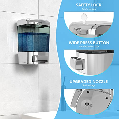 SVAVO Wall Mounted Soap Dispenser Kitchen Bathroom Manual Soap Dispenser Refillable Hand soap Dispenser for Liquid Contianers Shampoo Gel Chamber for Household Commerical 23.7oz (700ml) ABS - color: Chrome&clarity Brown