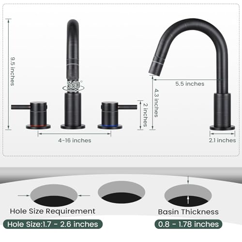 8 Inch Bathroom Faucet 3 Hole ORB Pull Down Bathroom Sink Faucet | Stainless Steel,Pull Down Sprayer,Oil Rubbed Bronze ,3 hole Widespread,Pop-up Drain,Water Supply Hoses,Two Water Flow Modes - color: A-Oil Rubbed Bronze