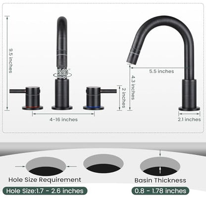 8 Inch Bathroom Faucet 3 Hole ORB Pull Down Bathroom Sink Faucet | Stainless Steel,Pull Down Sprayer,Oil Rubbed Bronze ,3 hole Widespread,Pop-up Drain,Water Supply Hoses,Two Water Flow Modes - color: A-Oil Rubbed Bronze