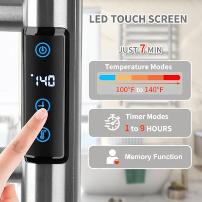 Towel Warmers for Bathroom, 10 Bar Large Heated Towel Rack, Brushed Nickel | Smart LED Control Time & Temp, IPX4 Waterproof Stainless Steel, Plug-in, Fast Heating Large Capacity for Bathroom Spa Gym