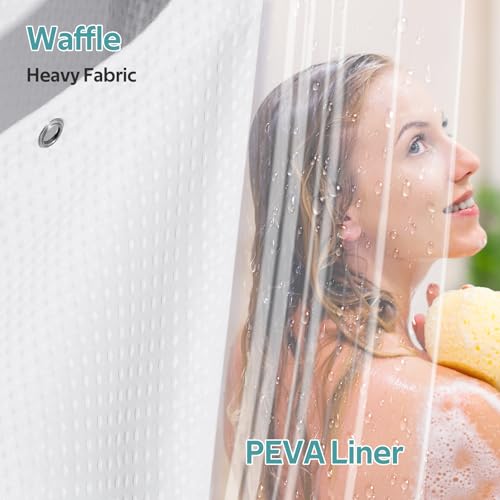 3 in 1 Shower Curtain Set, Waffle Shower Curtain and Liner Set with 12 Double Sided Shower Curtain Hooks, 258GSM Luxury Weighted Cloth Shower Curtains for Bathroom, 72 W x 84 H, White - color: White, size: 72"W x 84"L (Pack of 1)