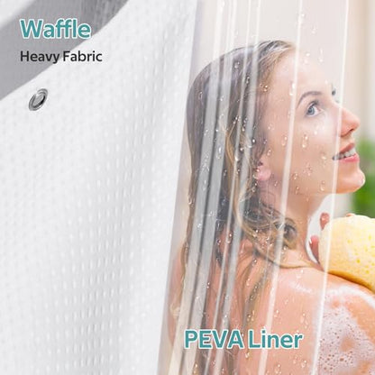 3 in 1 Shower Curtain Set, Waffle Shower Curtain and Liner Set with 12 Double Sided Shower Curtain Hooks, 258GSM Luxury Weighted Cloth Shower Curtains for Bathroom, 72 W x 84 H, White - color: White, size: 72"W x 84"L (Pack of 1)