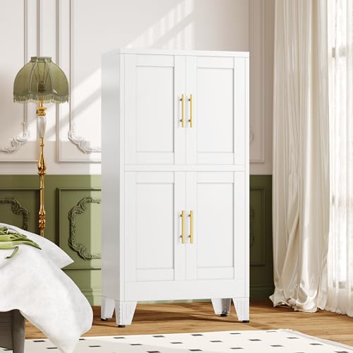 winiowa 47" Tall Kitchen Pantry Cabinet, Metal Storage Cabinet with Doors and Adjustable Shelves, White Freestanding Pantry Cabinet for Kitchen, Dining Room, Living Room, Laundry Room, Bathroom - color: 4d-white, size: 11.81"D x 23.62"W x 47.25"H
