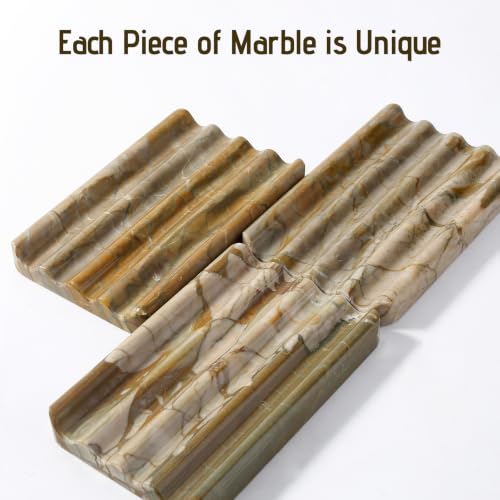 Karibiber Marble Soap Dish, Bar Soap Dish Shower, Green Olive Bathroom Soap Holder, Stone Sponge Holder for Kitchen Sink - color: Pocahodas