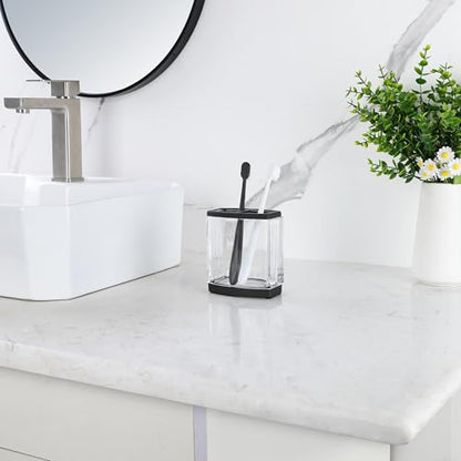 H Halston Heavy Weight Glass Toothbrush Holder, Organizer for Bathroom, Kitchen, Office, Home Storage - color: Black 4