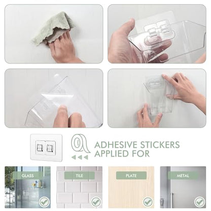 Clear Adhesive Wall Storage Bins, 4 Pack Cabinet Door Organizer Cups(Small) | Clear PET Hanging Wall Mount Pockets, Plastic Caddy for Shower Bathroom Makeup Office Craft Kitchen Sink RV Organization - size: Small