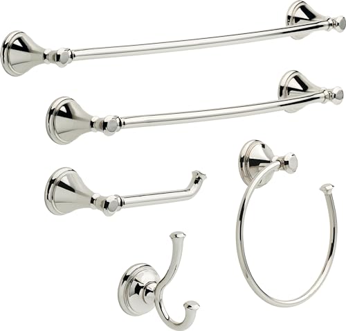 Delta Hand Towel Holder | Square Polished Nickel Ring for Hanging Towels in Kitchen, Bathroom | Cassidy Accessories - size: 8.38 x 7.4 x 2.6 Inches