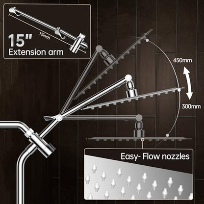 Veken All Metal 12" Luxurious Shower Head with Handheld,Full Body Coverage | Large Detachable 12" Square Rain Showerhead,Dual High Pressure Shower Heads Combo,Power Jet,Overhead Waterfall,Chrome,Silver - color: Chrome, size: 12 Inch