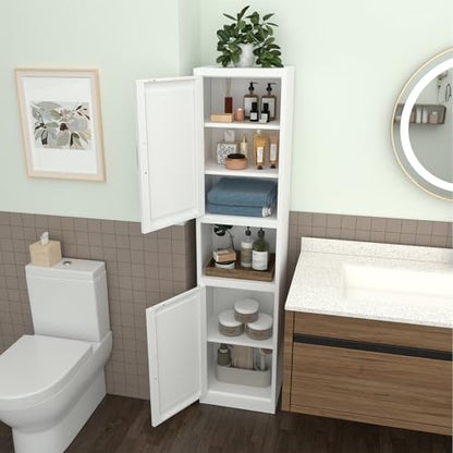 67" Metal Bathroom Storage Cabinet, White | Tall Narrow Design, 2 Doors & 6 Shelves, Slim Skinny Cabinet, Multi-Room Use - color: White