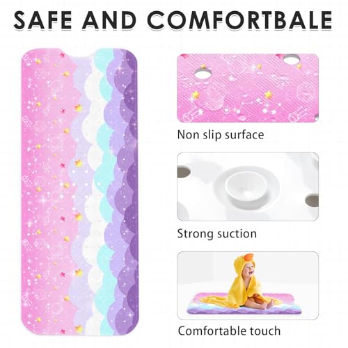Cute Pink Purple Galaxy Bathtub Shower Mat Planet Cloudy Sky Non-Slip Tub Mat Extra Long Bath Floor Mats 40X16 Inch Machine Washable for Bathroom Tub Bath Mat for Toddler and Baby - color: Pink Purple Galaxy