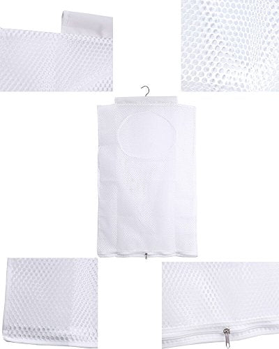 ALYER Breathable Mesh Laundry Hamper,Foldable Hanging Closet Storage Basket,Portable Space Saving Dirty Clothes Bag (White) - color: White