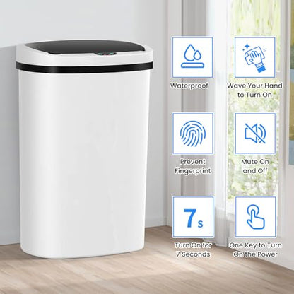 13 Gallon Trash Can | 50L Sensor Automatic Kitchen Trash Can with Lid | Touchless Garbage Bin Odor-Control for Kitchen, Office, Bedroom, Living Room (1 Pack, White) - color: White