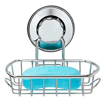 SANNO Suction Soap Dish,Soap Holder with Hooks, Soap Dish Saver Tray Bar Soap Sponge Holder for Shower Bathroom, Tub and Kitchen Sink - color: Stainless Steel
