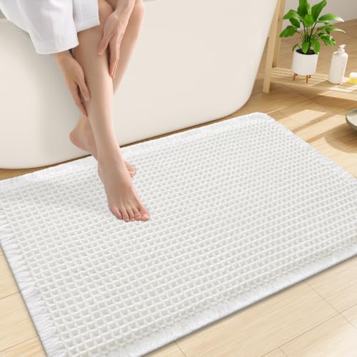 Smiry Waffle Bath Mat 30x20, Extra Soft Absorbent Bathroom Rugs, Non Slip Machine Washable Quick Dry Bath Rugs for Bathroom Floor, Tub, Shower, Home Decor Accessories, White - color: White, size: 30'' X 20''