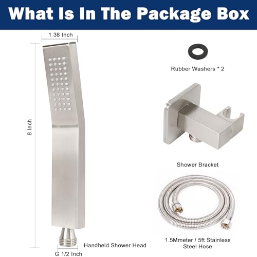 NearMoon Hand Held Shower Head, Luxury High Pressure Shower Kit with Wall Connector and Hose Set, for Bathroom Showering System Contemporary Square Style (Brushed Nickel) - color: Brushed Nickel