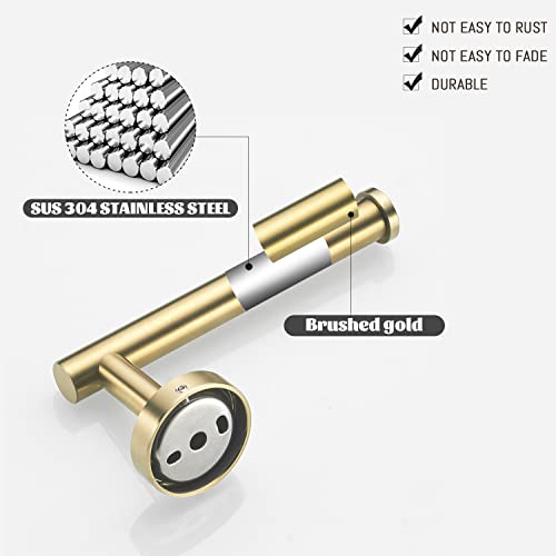 Gold Bathroom Hardware, Toilet Paper Holder Towel Ring and Robe Hook Brushed Gold Bathroom Accessories Set Wall Mount 3 Pieces Stainless Steel1