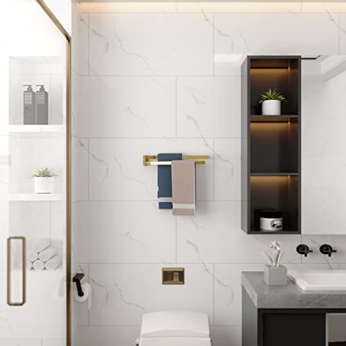 BGL Swivel Towel Bar Brushed Gold,Two Arms Wall Mount Towel Hanger Holder for Bathroom Organizer - color: Gold