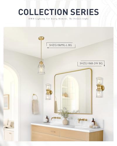 Gold Wall Sconces, HWH Single Wall Vanity Light Fixture for Bathroom Living Room Bedroom, Bathroom Wall Sconces with Bell-Shaped Clear Glass, Gold Finish, 5HZG106B-2W BG - color: Brushed Gold, size: 2-Light