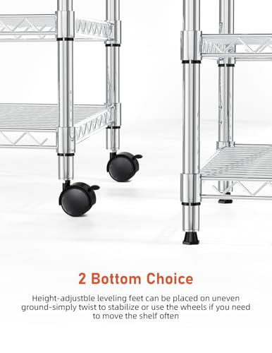 Simple Deluxe 3-Tier Heavy Duty Storage Shelves 750Lb Capacity, 24.02" D x 13.78" W x 29.92" H Adjustable Shelving Unit with Wheels, Chrome - color: Chrome, size: 3-Tier