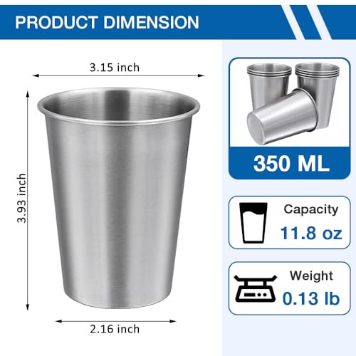 Alimat PluS 12 Oz Stainless Steel Cups 8 Pack, 350ml Metal Drinking Cups | for Bar, Home, Restaurant, Outdoor