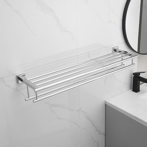 Bathroom Towel Rack with Double Towel Bar 32 Inch Bathroom Hotel Shower Shelf SUS304 Stainless Steel Modern Wall Mounted Holder Polished Chrome - color: Polished Chrome, size: 32 Inch/ 80cm