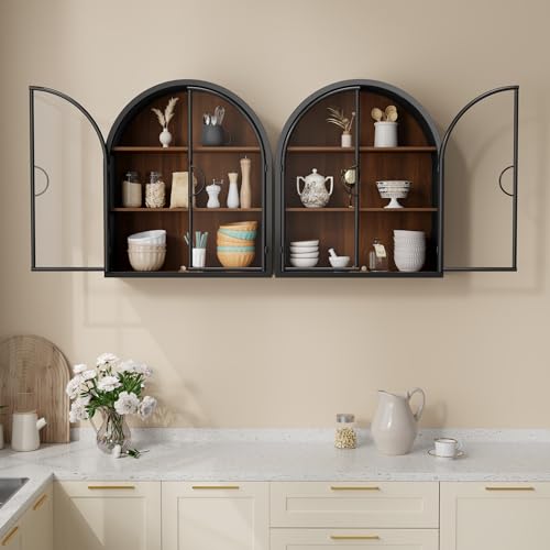 Arched Wall Cabinet with Clear Glass Door, NO Assembly | Metal Frame, 12MM Wooden Shelves, Handcrafted Arched Design, 40-lb per Tier, 5MM Tempered Glass, for Bathroom Wall Medicine - style: 2 Clear Glass Doors - Style 2