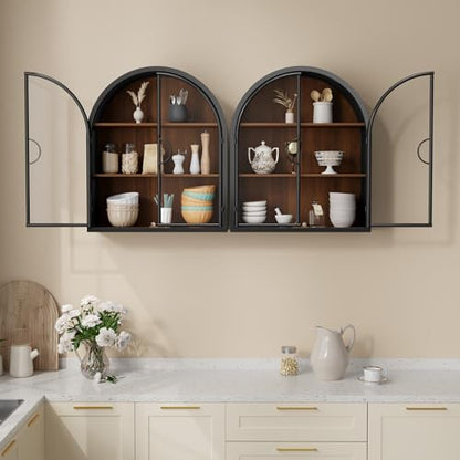 Arched Wall Cabinet with Clear Glass Door, NO Assembly | Metal Frame, 12MM Wooden Shelves, Handcrafted Arched Design, 40-lb per Tier, 5MM Tempered Glass, for Bathroom Wall Medicine - style: 2 Clear Glass Doors - Style 2