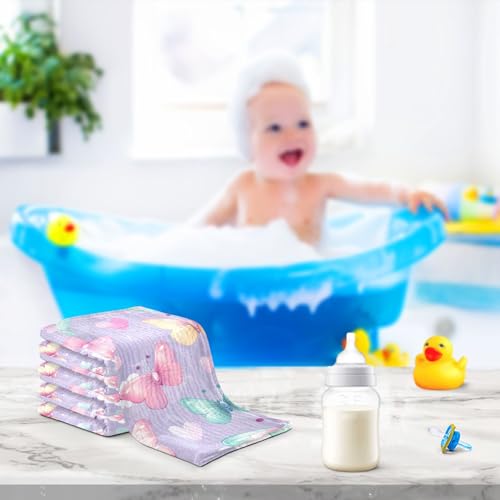 YETTASBIN Butterfly Muslin Baby Hand Washcloths, Soft Cotton Bath Face Towel, 4 Layers Extra Absorbent Feeding Burp Cloth for Newborn Infant, 5 Pack - size: 12 Inch x 5 Pack