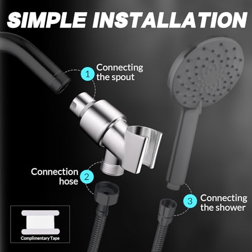 Shower Head Holder for Hand Held Showerheads, Adjustable Shower Arm Mount with Swivel Ball Joint, Premium ABS Bracket, Connect Shower Arm and Shower Hose (Chrome) - color: ABS with Metal Ball - Chrome